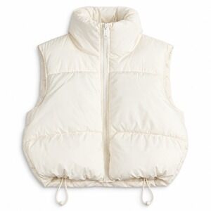 Aeropostale Womens Cropped Puffer Vest Off White Cream Full Zip Size Small